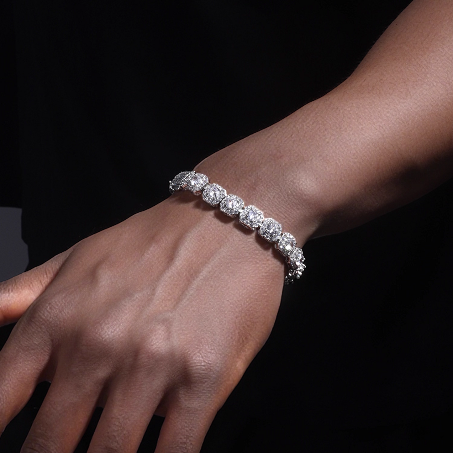 Full Diamond Square Cuban Chain Bracelet for Men