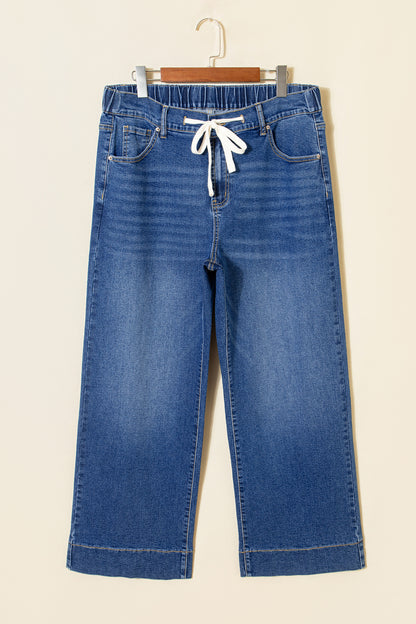 Jeans met acid wash-effect en vetersluiting plus size