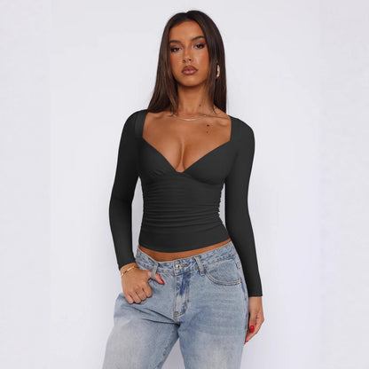 Womens Diamond Collar Long Sleeve T-Shirt