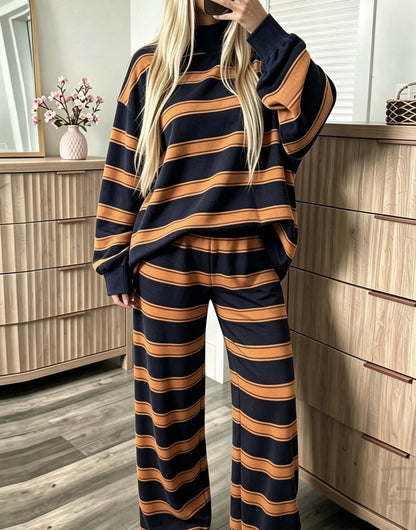 Women's Striped Tracksuit Two-Piece Set Long Sleeve Casual Pants Suit