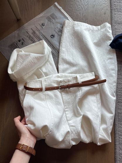Old Money Style White Tencel Linen Wide-Leg Pants