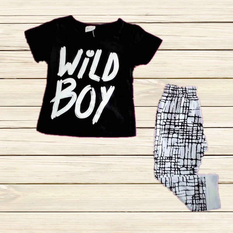 Lange of korte mouwen T-shirt en broek babyjongens 2-delige set