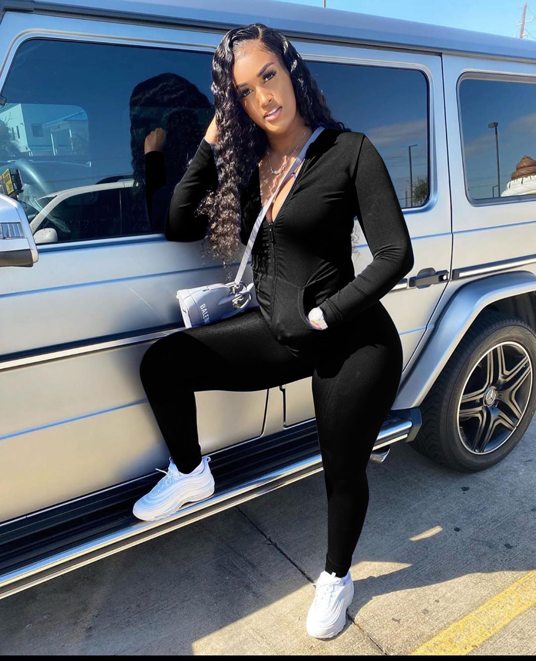 Casual tweedelig pak met rits en zakken