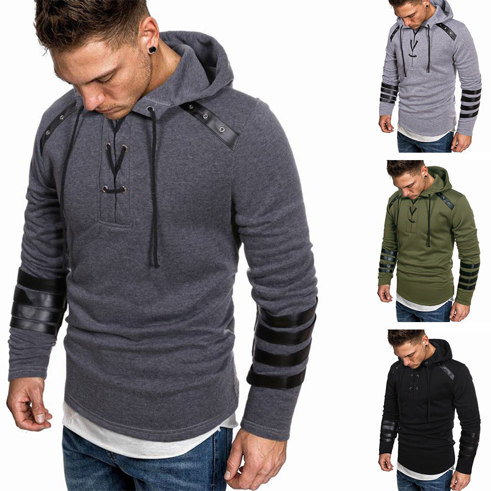 Heren hoodie met leren details
