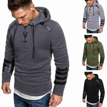Heren hoodie met leren details