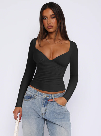 Womens Diamond Collar Long Sleeve T-Shirt