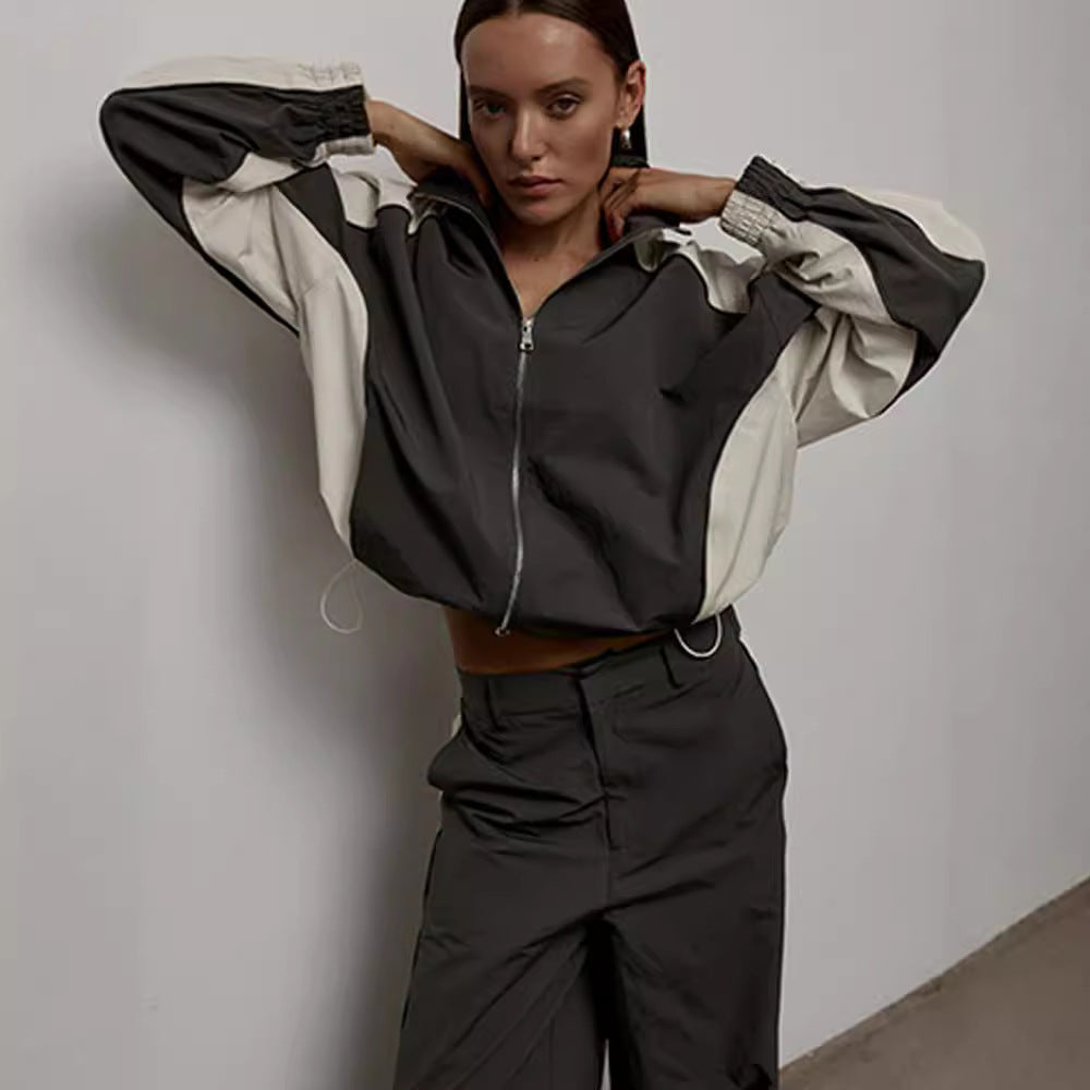 Drawstring sports jacket and pants set