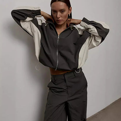Drawstring sports jacket and pants set