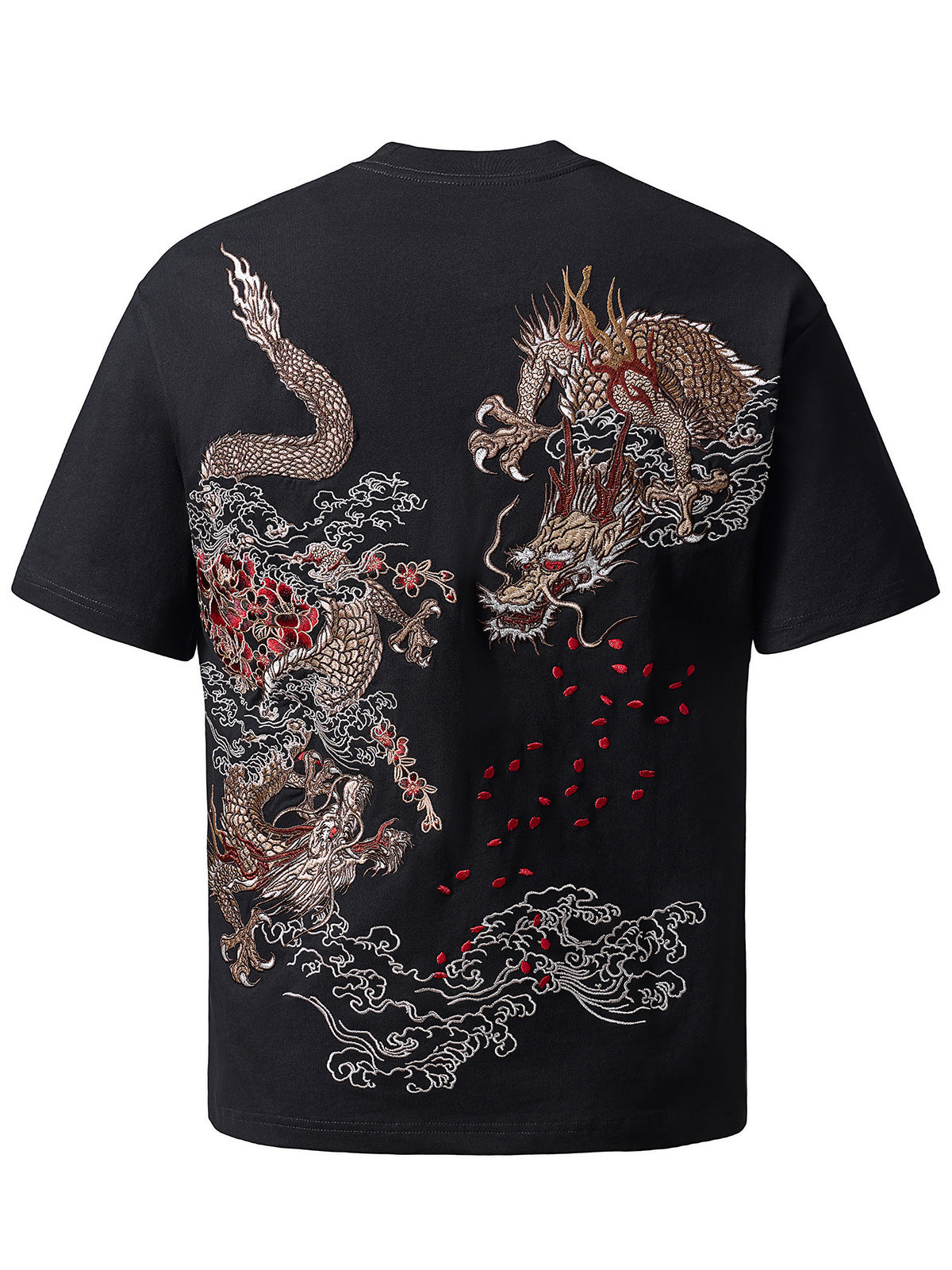 Chinese style flying dragon heavy industry embroidered short-sleeved T-shirt