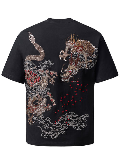 Chinese style flying dragon heavy industry embroidered short-sleeved T-shirt