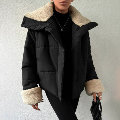 Oversized pufferjas met bontkraag