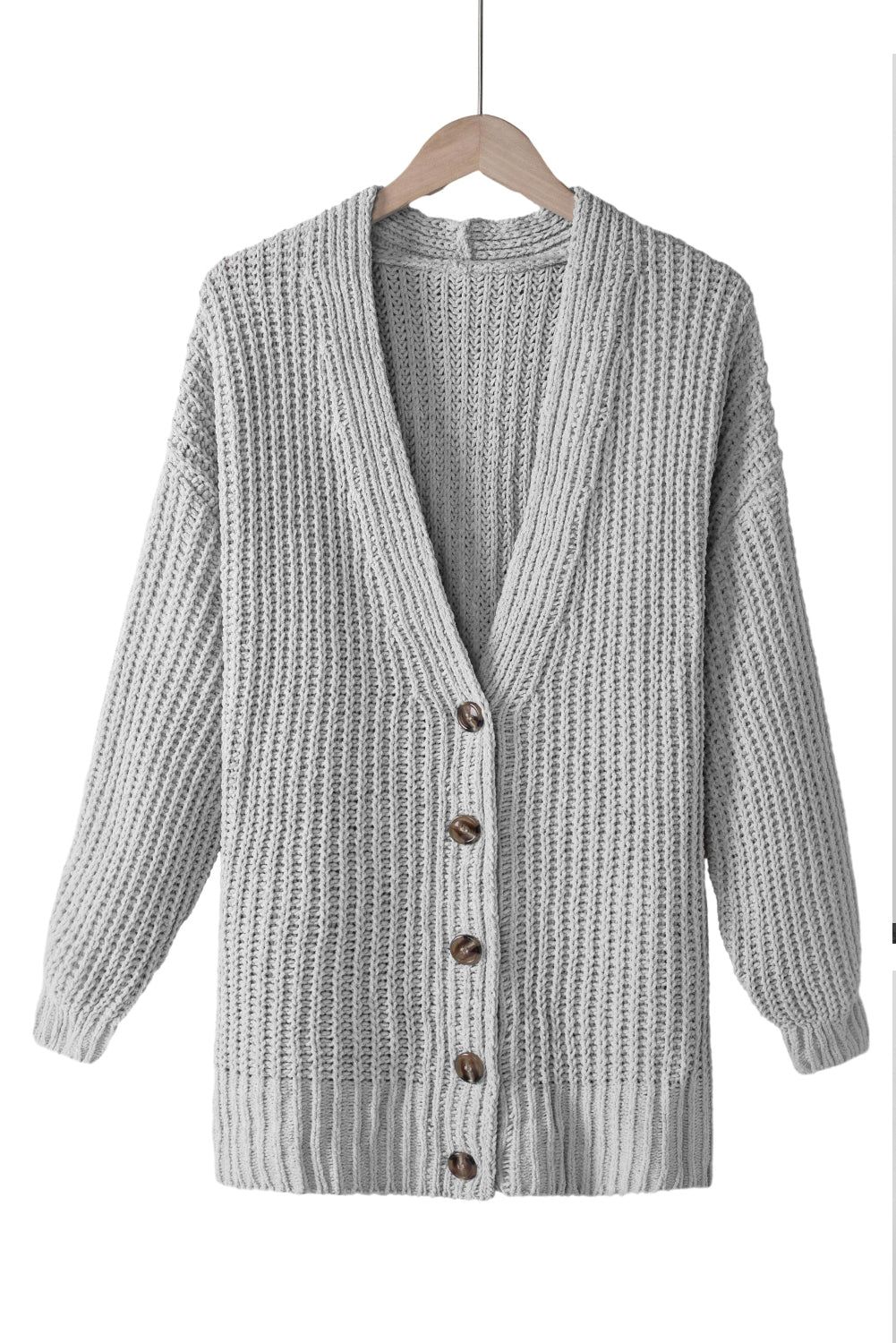 Gray Buttoned Front Drop Shoulder Knitted Cardigan