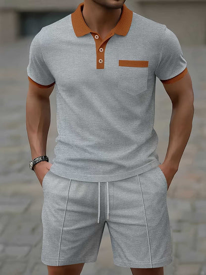 Men's Casual Polo Shirt and Shorts Set