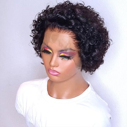 Korte pixie-stijl lace wig gemaakt van echt mensenhaar