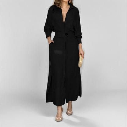 Elegant Tie-Waist Long Sleeve Dress