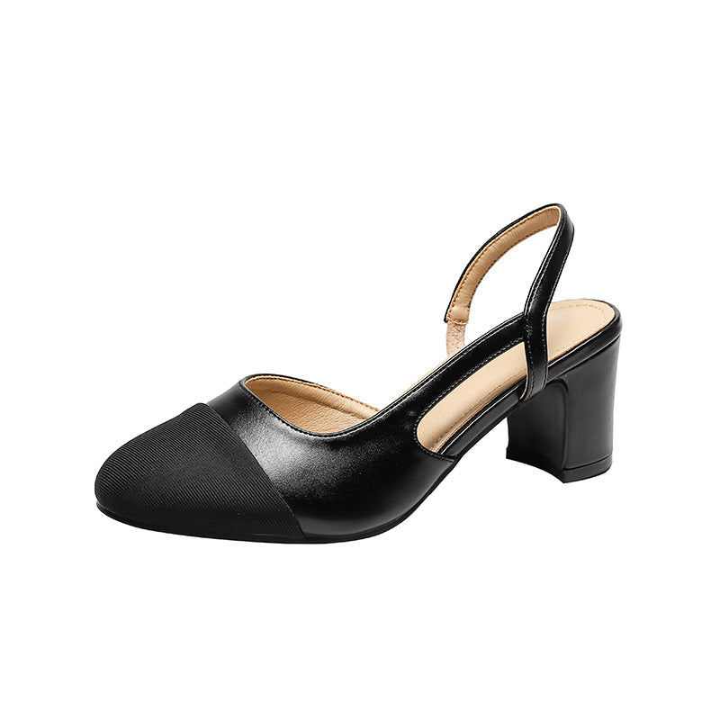 Womens Soft Leather Color Block Sandals with Square Toe