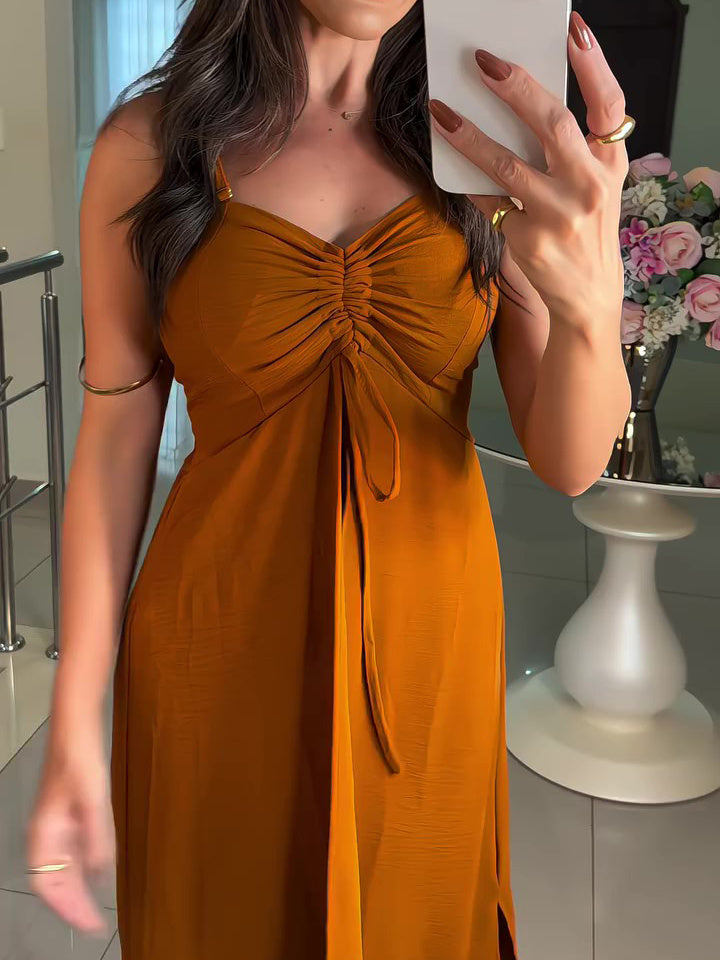 Set van tuniek met jarretels geplooide split en elastische tailleshorts