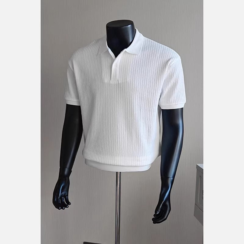 Polo Shirt Men's Short Sleeve Henley Collar Embossed T-Shirt