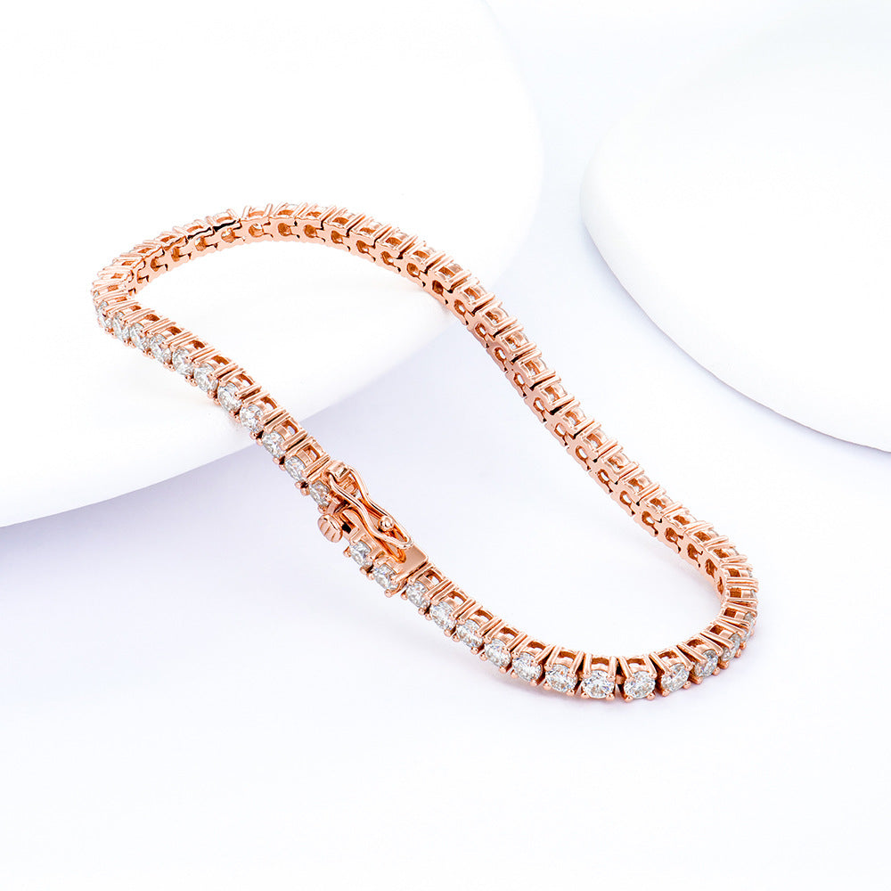 S925 Silver Rose Gold Plated Moissanite Classic Four-Claw Tennis Chain Bracelet