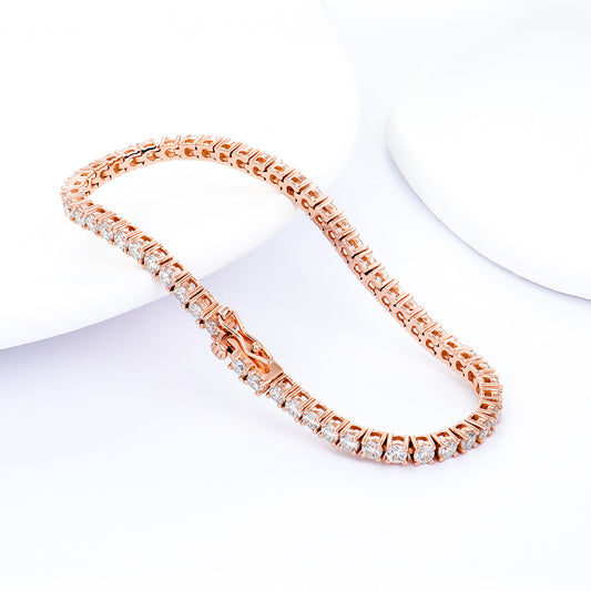 S925 Silver Rose Gold Plated Moissanite Classic Four-Claw Tennis Chain Bracelet