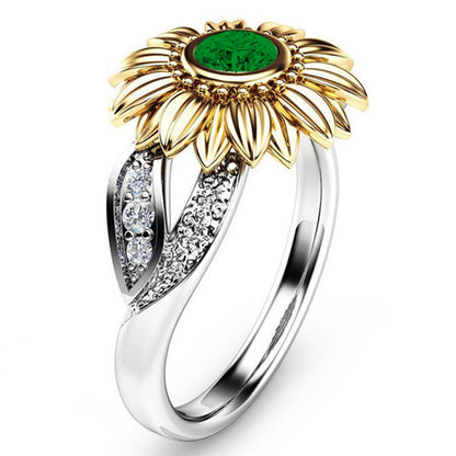 Gouden zonnebloem kristallen ring