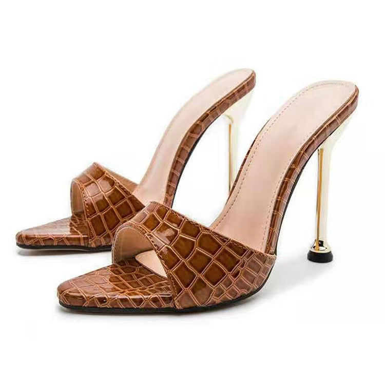 Pointed high heel sandals simple solid color