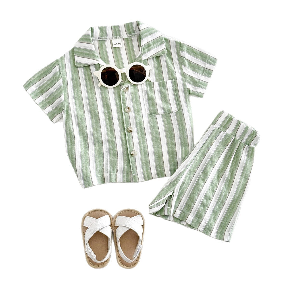 Baby Set Striped Breathable Short Sleeve Polo Shirt Casual Shorts
