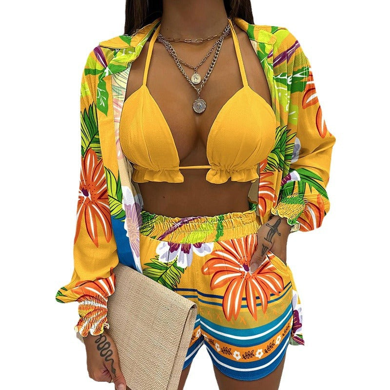 Sexy Three-Piece Set Fashion Short Pants Suit for Women Autumn Beach Style