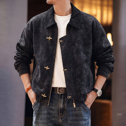 Men Vintage Turntable Collar PU Leather Jacket