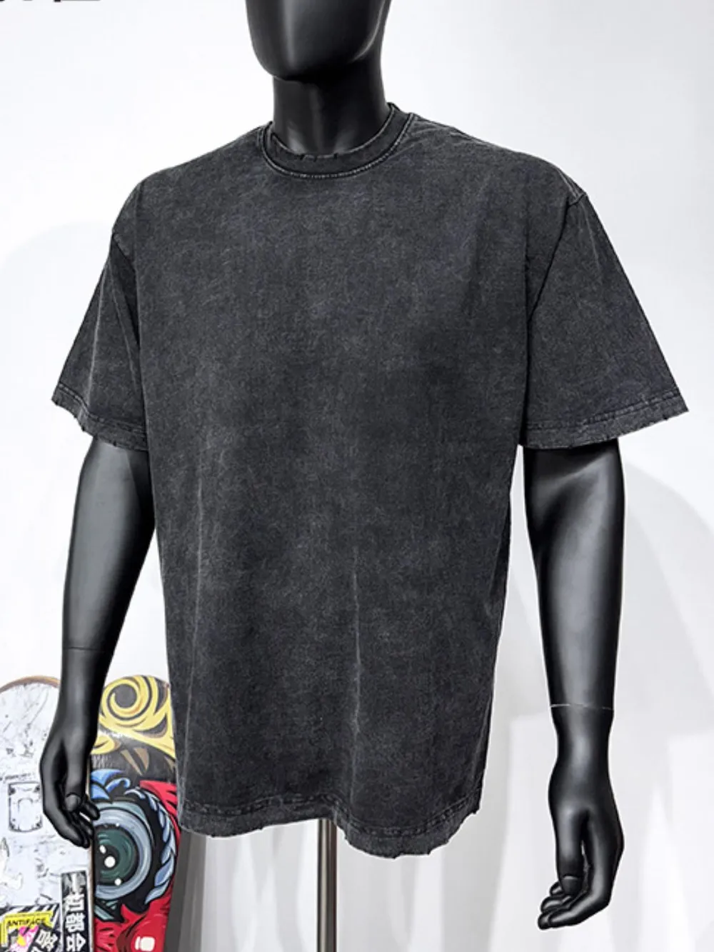 Heren T-shirt met ronde hals korte mouwen in gewassen look