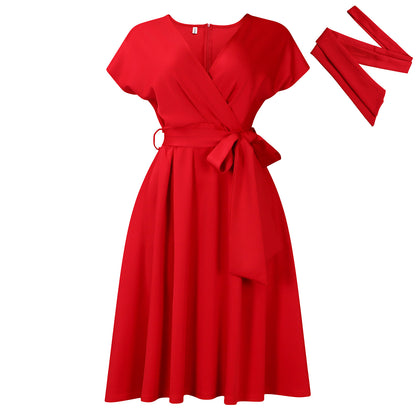 Fashionable V-neck Tie Elegant Plus Size Export European and American Dress