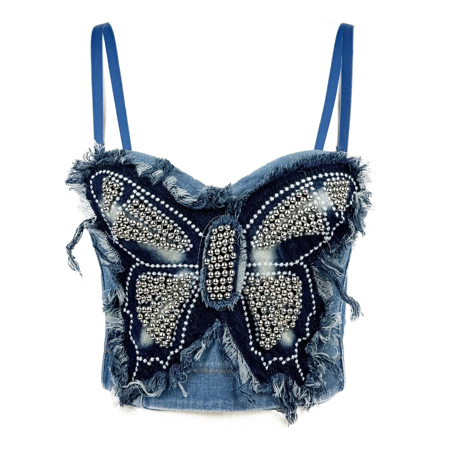 Cross-border Butterfly Strapless Bra with Unique High-end Feel, Fitted Spliced Denim Boned Bustier Camisole