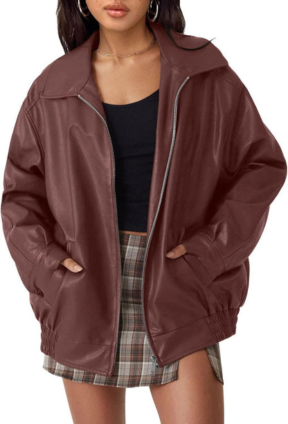Women's Oversized Leather Motorcycle Jacket