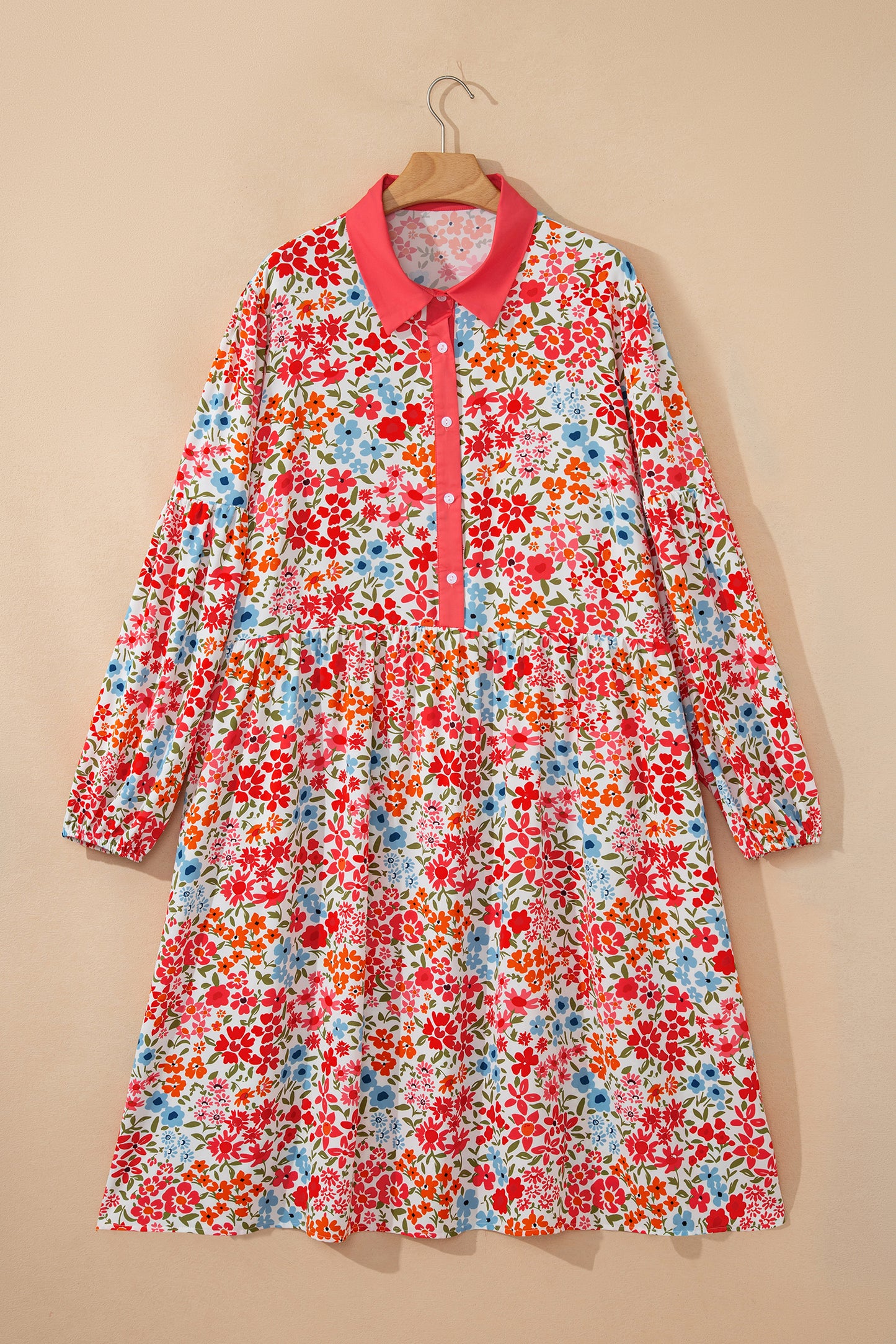 Plus size mini-jurk met knoopsluiting V-hals luipaard of bloemenprint losse pasvorm