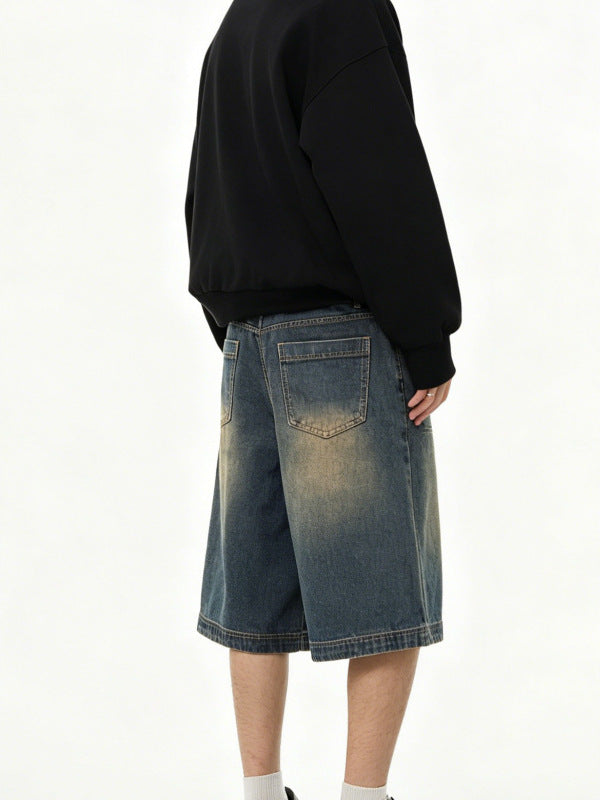Vintage gewassen oversized katoenen denim shorts