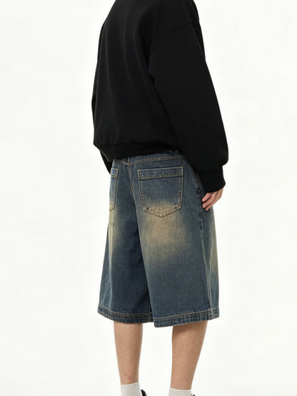 Vintage gewassen oversized katoenen denim shorts