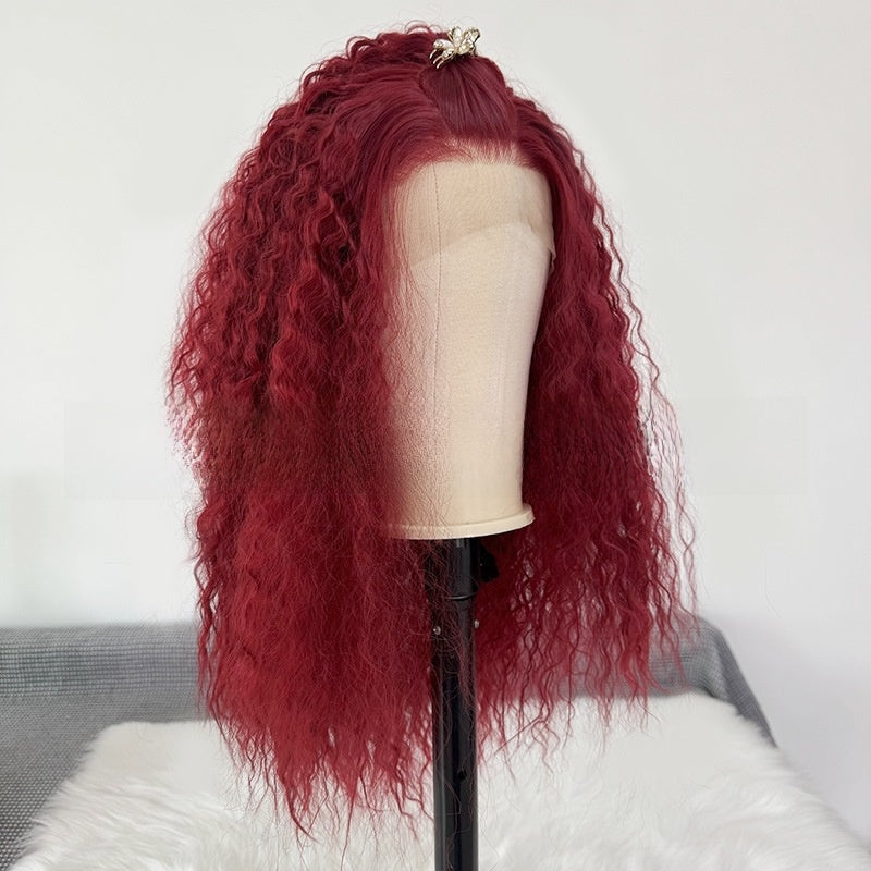 Long Curly Synthetic Fiber Wig with Hand-Crocheted Lace