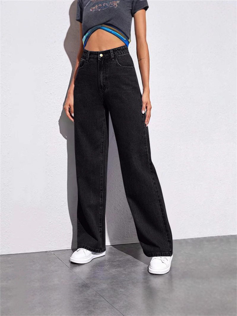 Loose-fitting wide-leg straight-leg pants