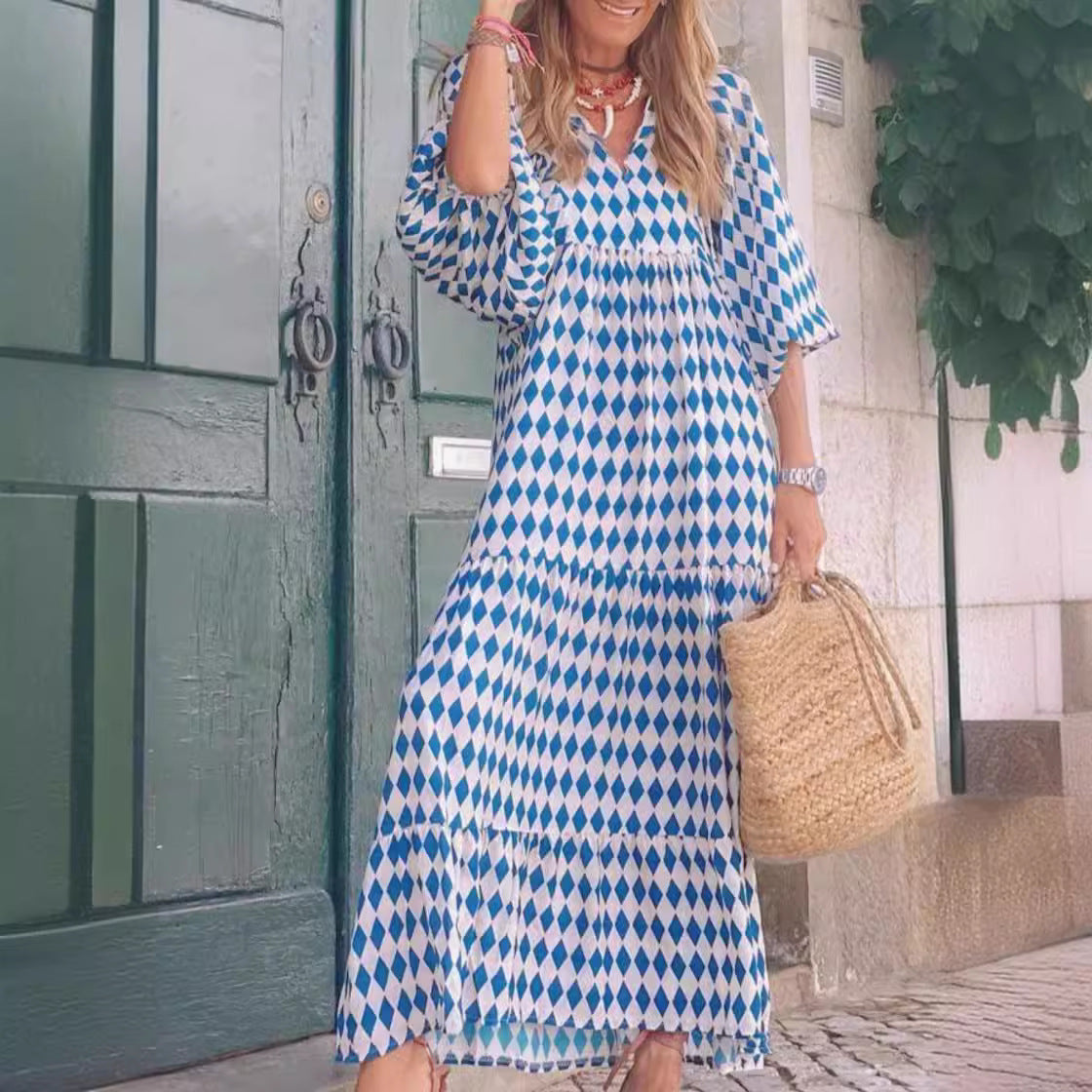 Geometric Collage Puff Sleeve Dress