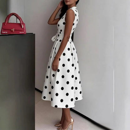 Elegant Polka Dot Waist Slimming Dress