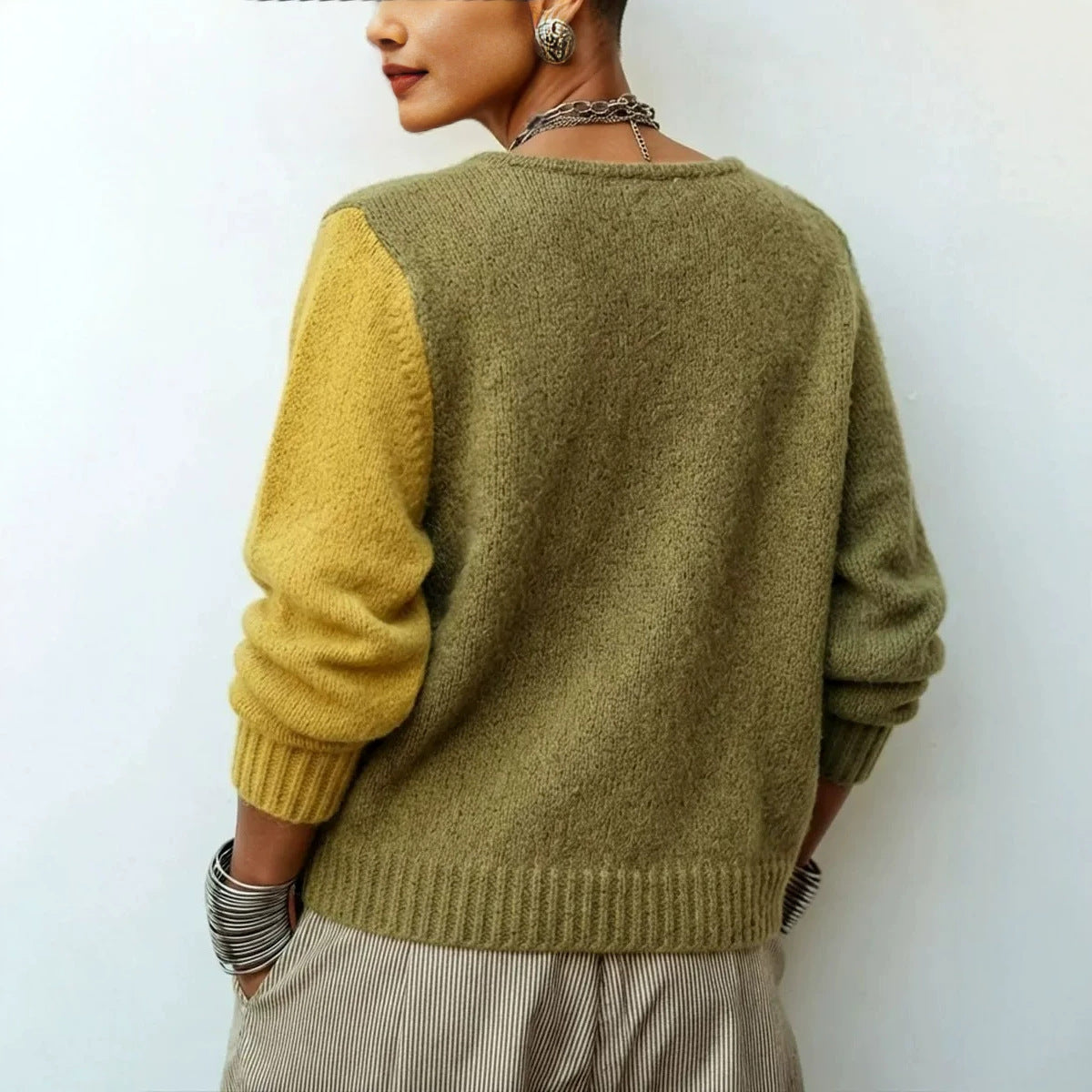 Women's Retro Color-Block Knit Cardigan