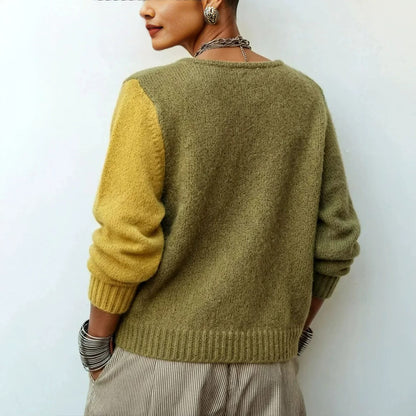 Women's Retro Color-Block Knit Cardigan