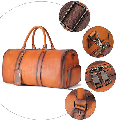Men's Leather Travel Bag Large Capacity Cowhide Duffle Bag