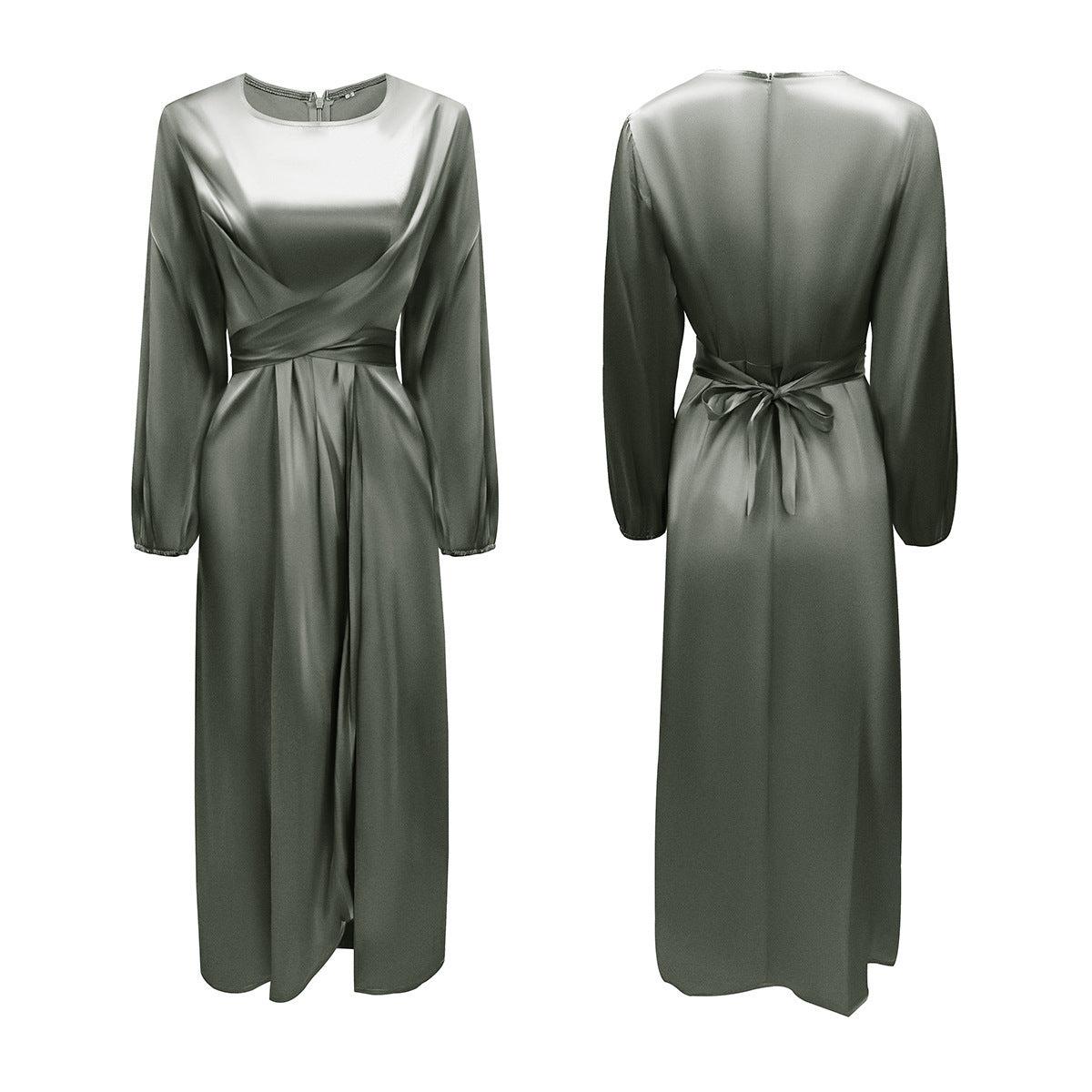 Elegant Satin Tie-Waist Long Dress