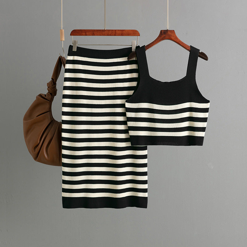 2-delige set midi-rok en crop top met strepen