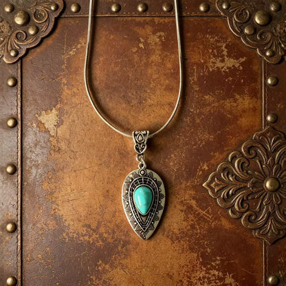 Retro Water Drop Turquoise Pendant Necklace