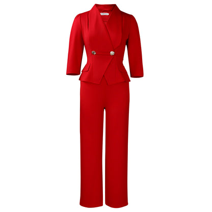 Womens Suit Collar Wide Leg Jumpsuit