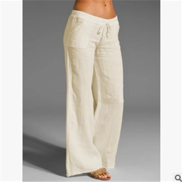 Womens High Waisted Wide Leg Pants Cotton Linen Casual Trousers