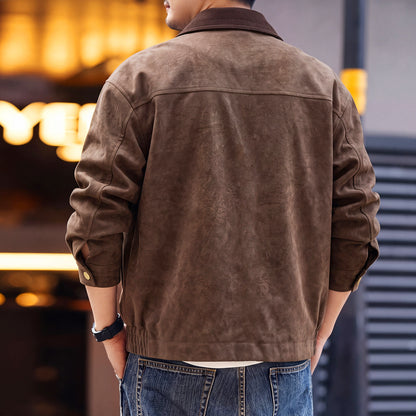 Men Vintage Turntable Collar PU Leather Jacket