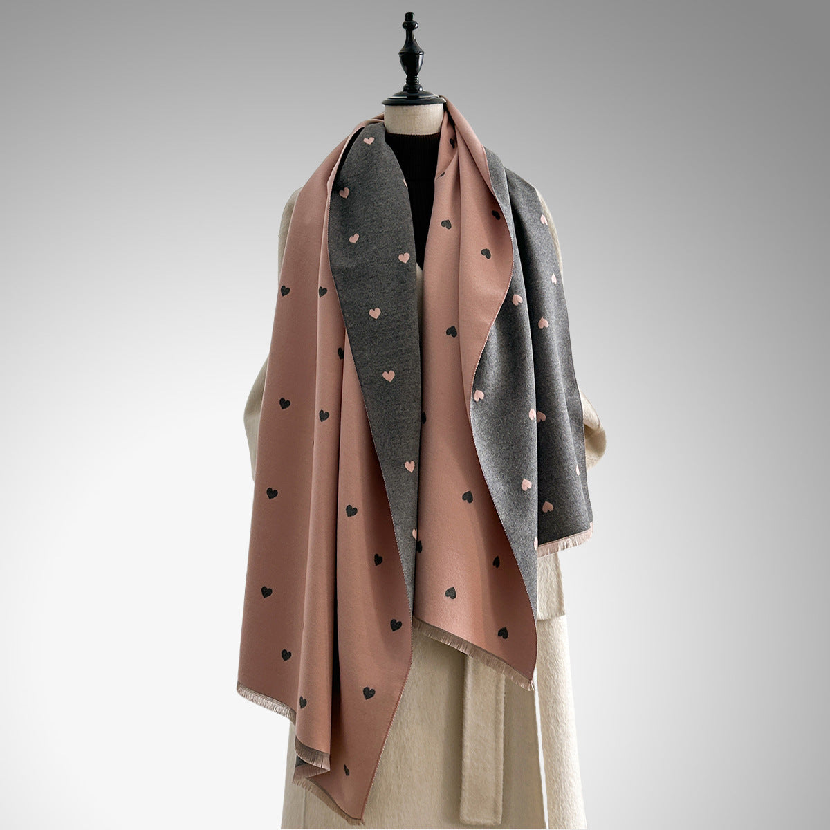 Double Sided Heart Pattern Womens Scarf